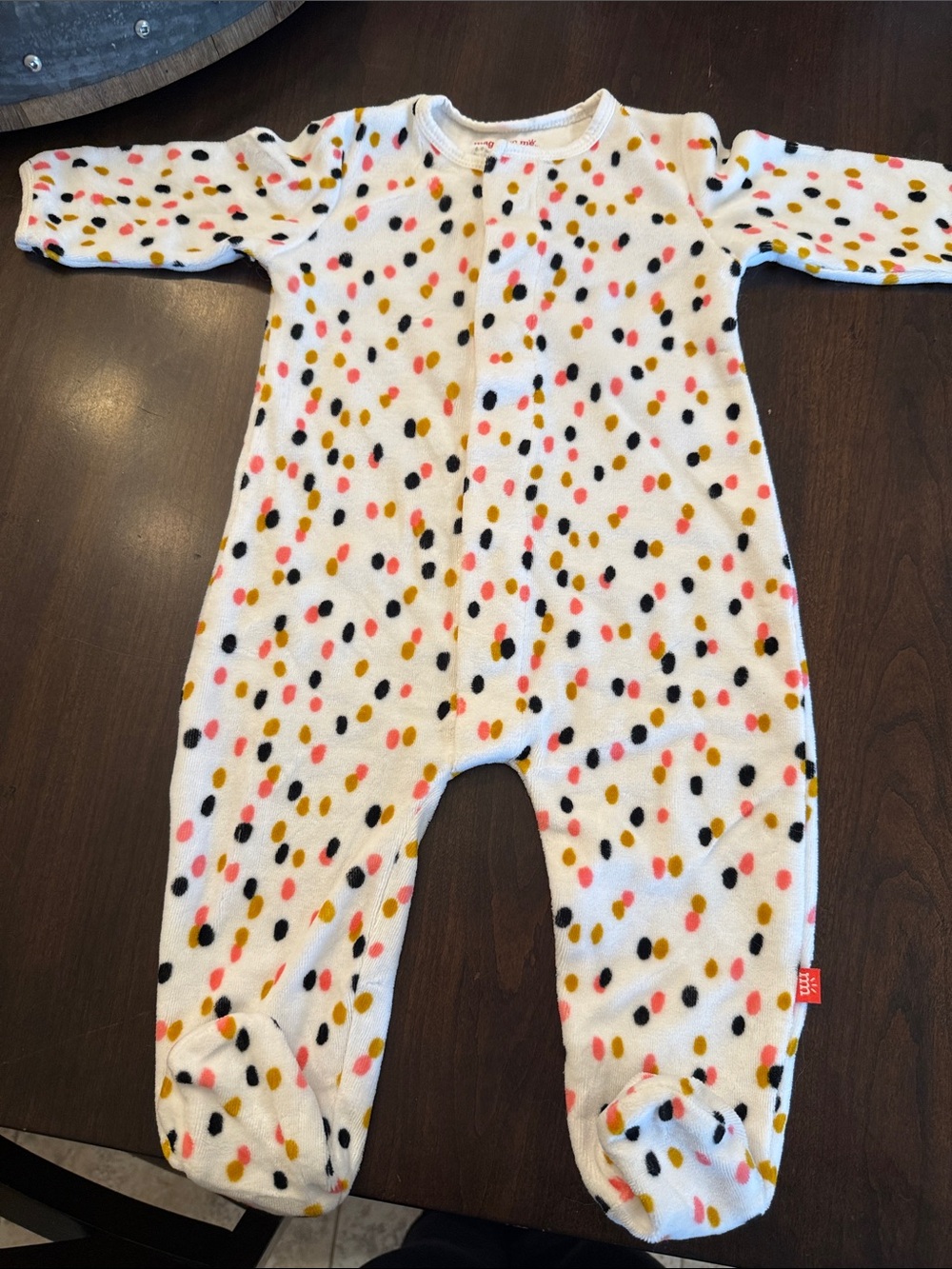 Magnetic Me White Footed One-Piece with Multicolor Dot Print - velour